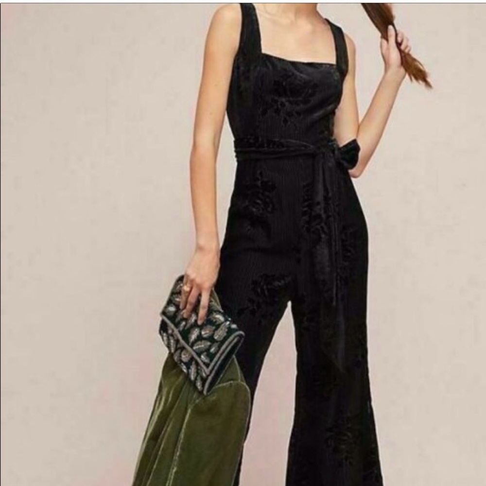 Anthropologie Noir Velvet Burnout Jumpsuit-NWOT-Size 4P - Picture 2 of 12
